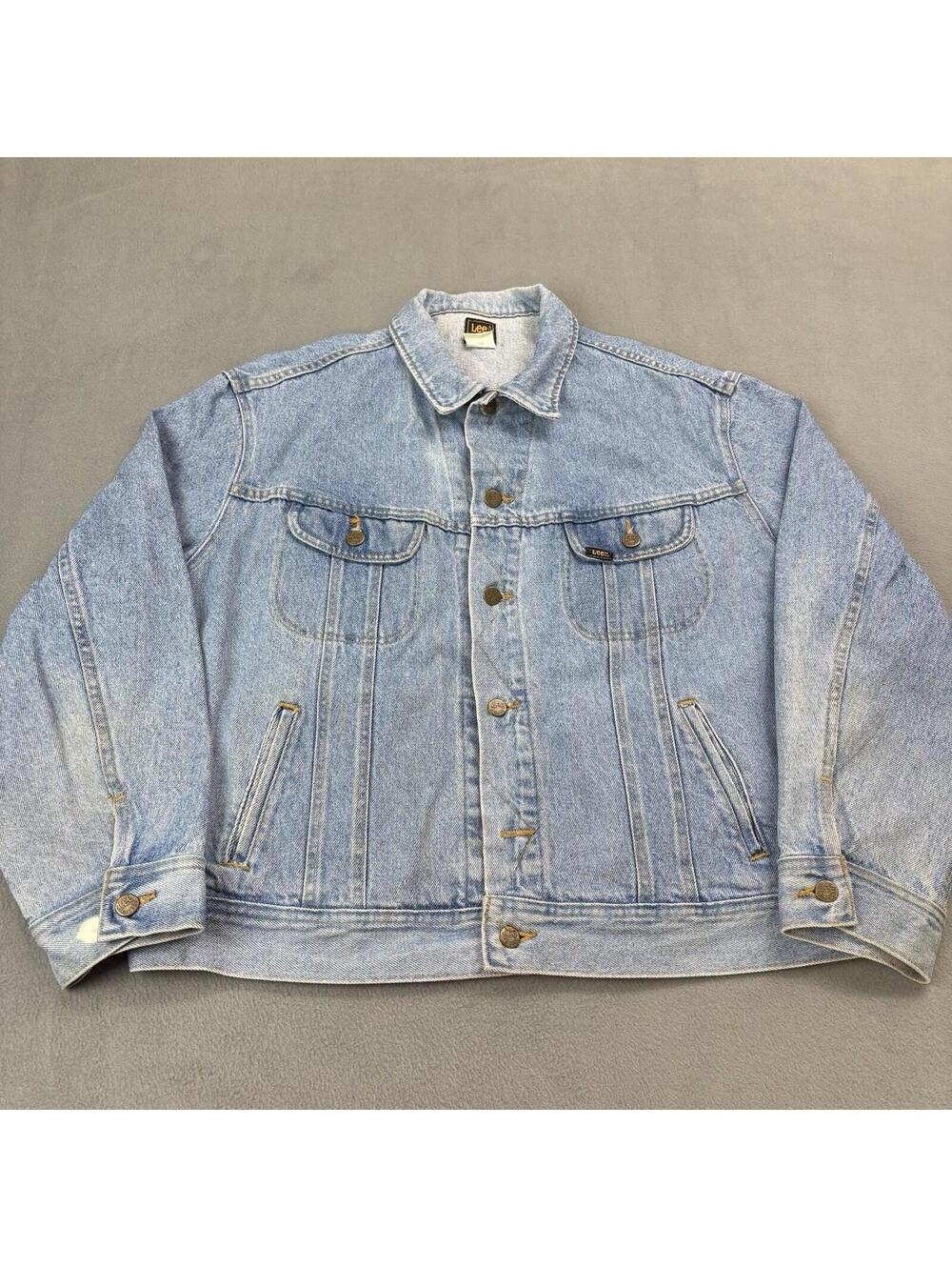 Vintage 80s Lee Denim Jean Trucker Jacket Size XL Blue PATD 153438